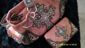 Montana West Orange/Brown Rhinestone bag with matching billfold